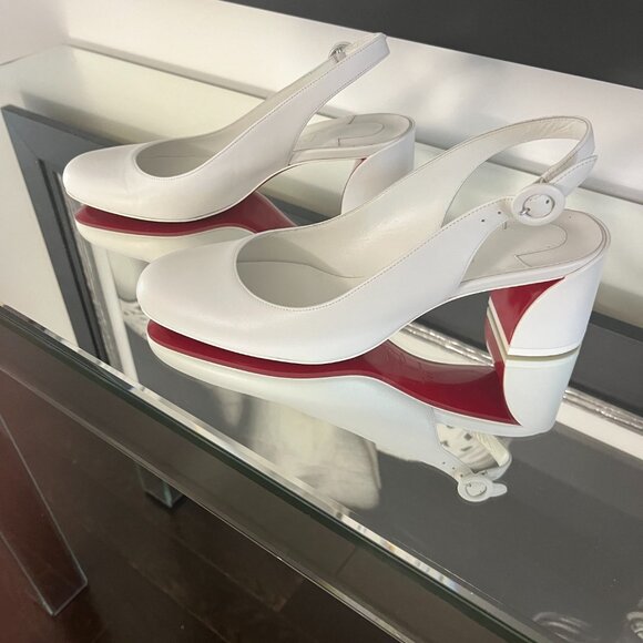 New Christian Louboutin Size 9 Slingback White Summer Shoes - Never Worn - Picture 5 of 13